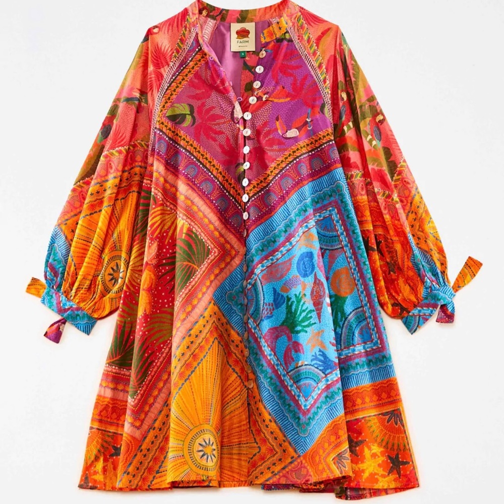 Farm Rio Mixed Scarves Button-Down Mini Dress